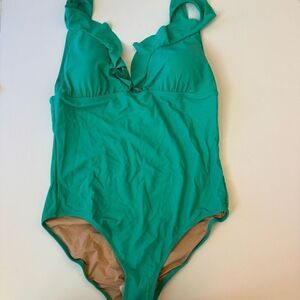 $98 Ruffle-shoulder V-neck one-piece swimsuit size XL m1